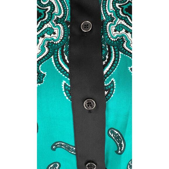 Michael Kors Green Paisley Bandana Romper Sleeveless Button Up Collared Womens M - Picture 8 of 11